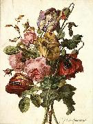 Gerard van Spaendonck Bouquet of Tulips, Roses and an Opium Poppy, with a Pale Clouded Yellow Butterfly, a Red Longhorn Beetle and a Sevenspotted Ladybug oil